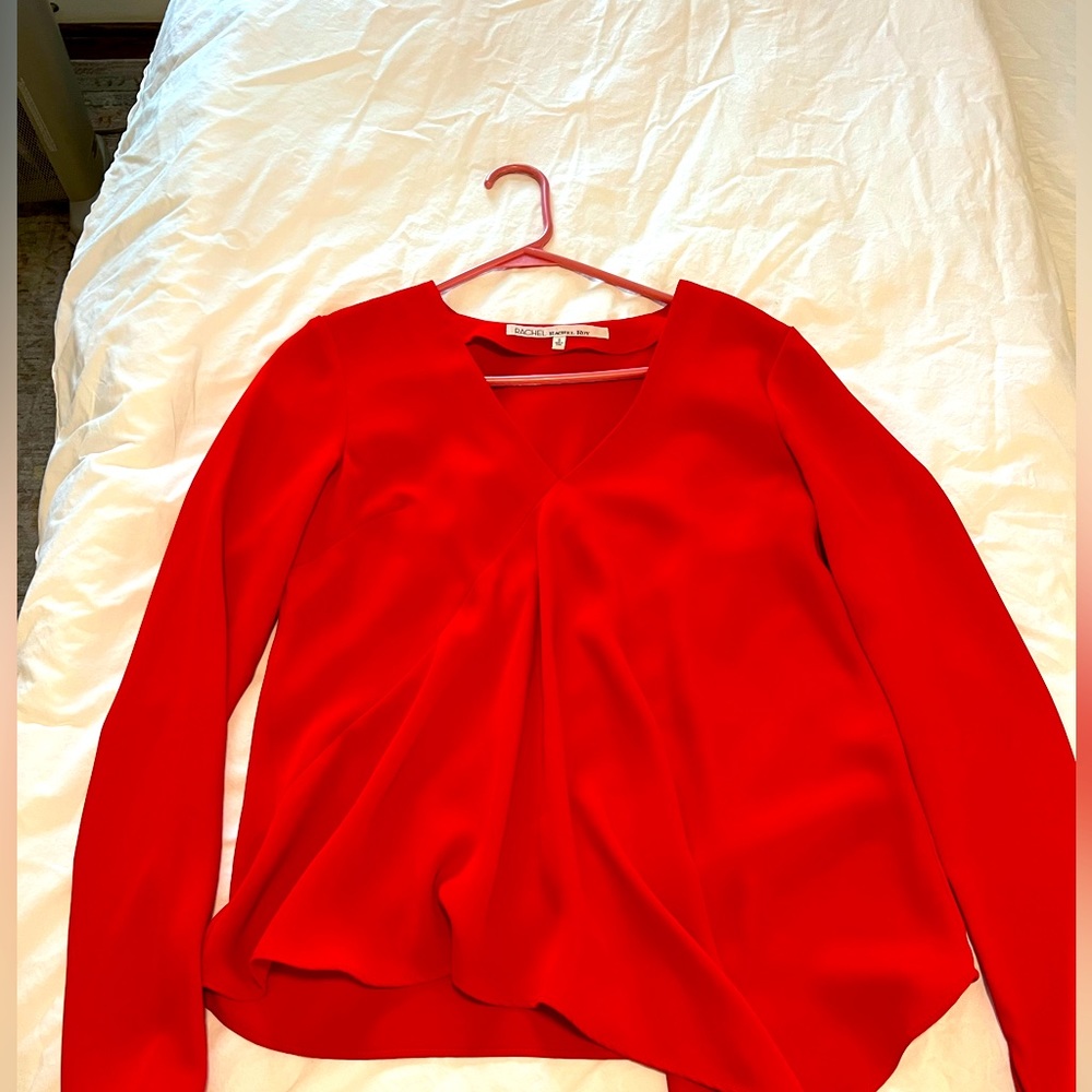 Rachel by Rachel Roy Red Silk Blend Long Sleeve Top Size Small